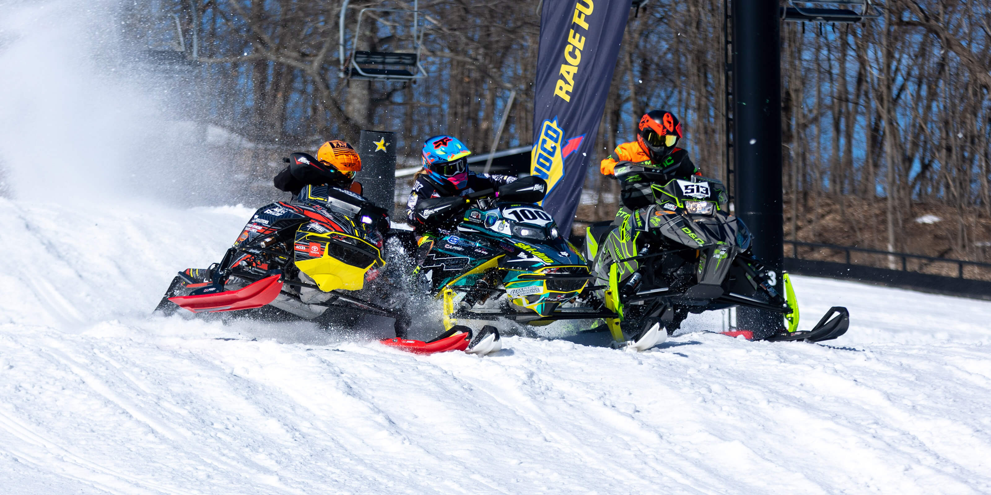 Three CSRA Snocross racers with C&A Pro Skis