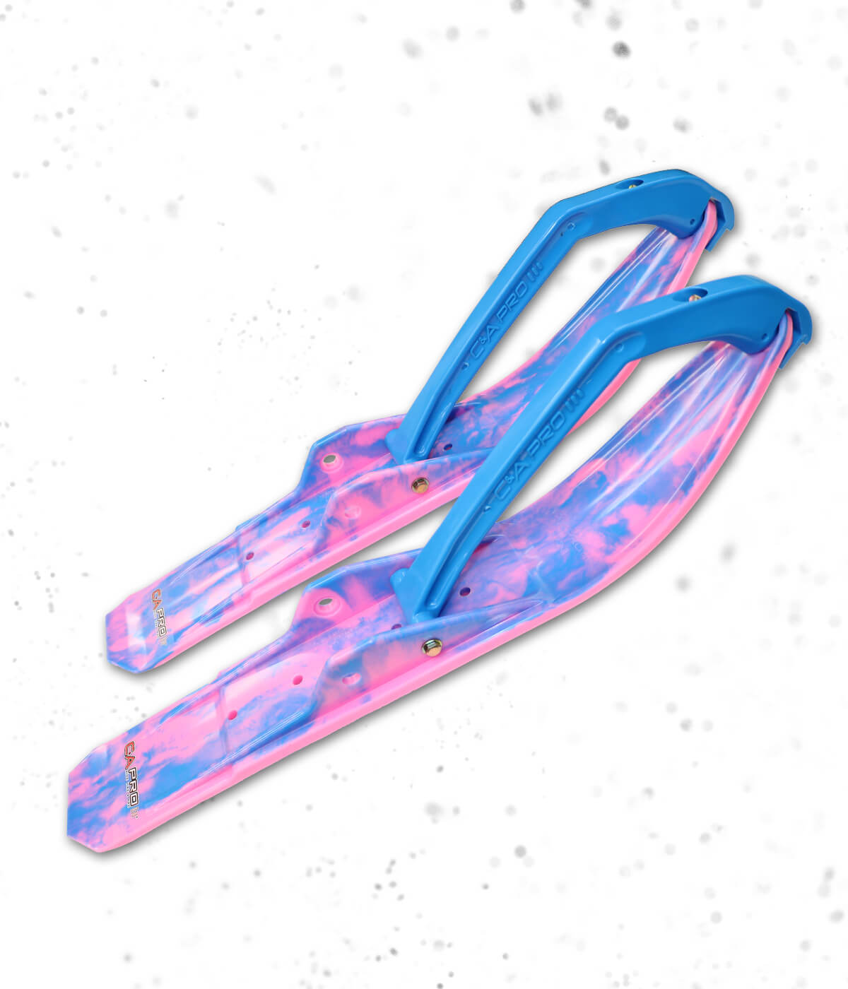 C&A Pro custom Mini skis with Pink base, Sky Blue accent and Sky Blue handles