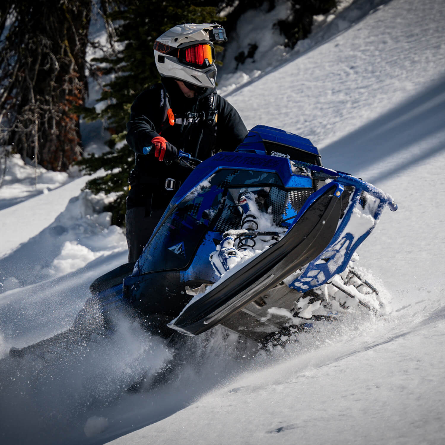 Professional backcountry snowmobile athlete Jaden Ballard with new TMX mountain skis from C&A Pro