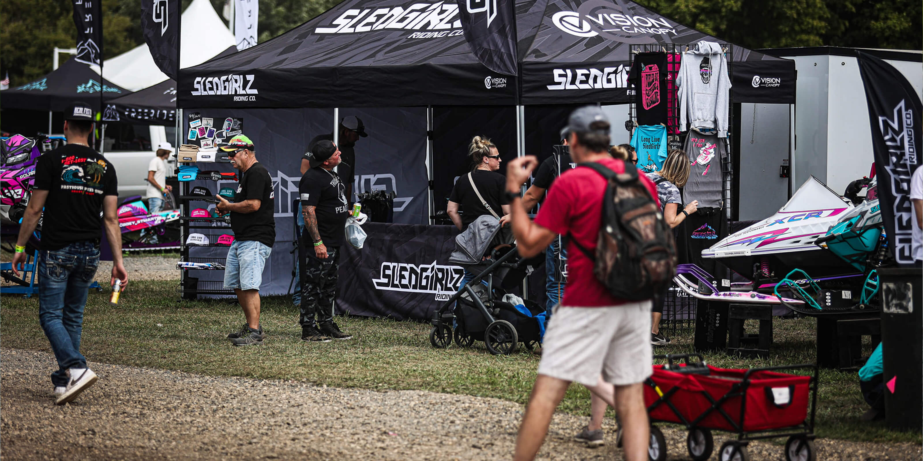 Sled Girlz clothing company booth at Hay Days snowmobiling festival