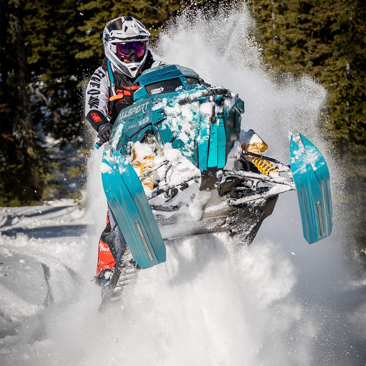 Professional backcountry snowmobile athlete Scott Eyer with new TMX mountain skis from C&A Pro
