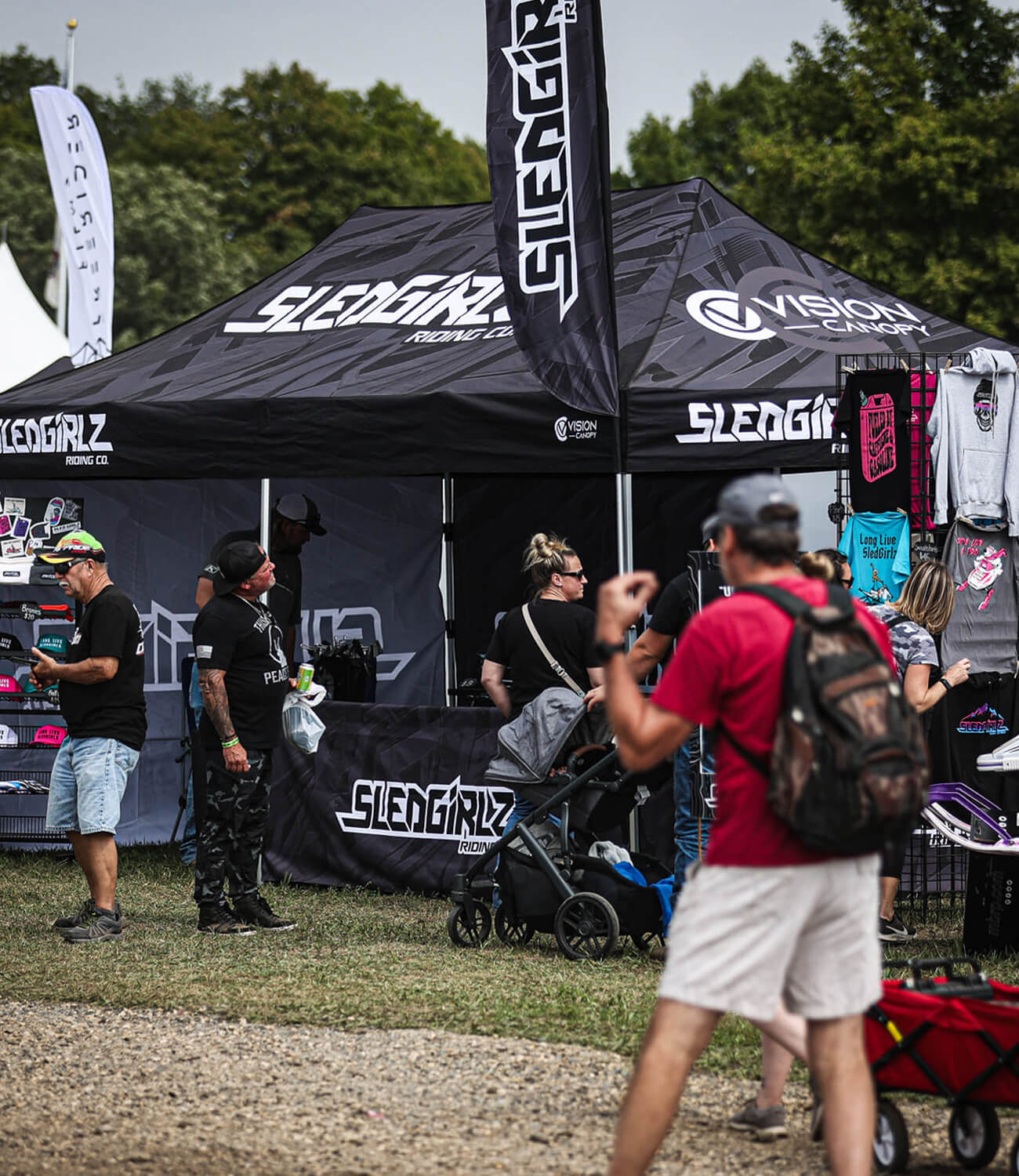 Sled Girlz clothing company booth at Hay Days snowmobiling festival